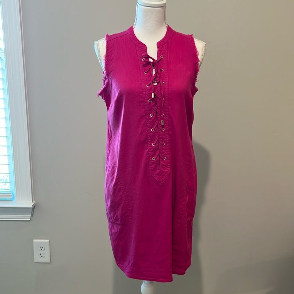 Trina Turk x I.N.C. Linen Blend Lace-Up Dress PINK S‎ SMALL 4 6 POCKETS Casual
